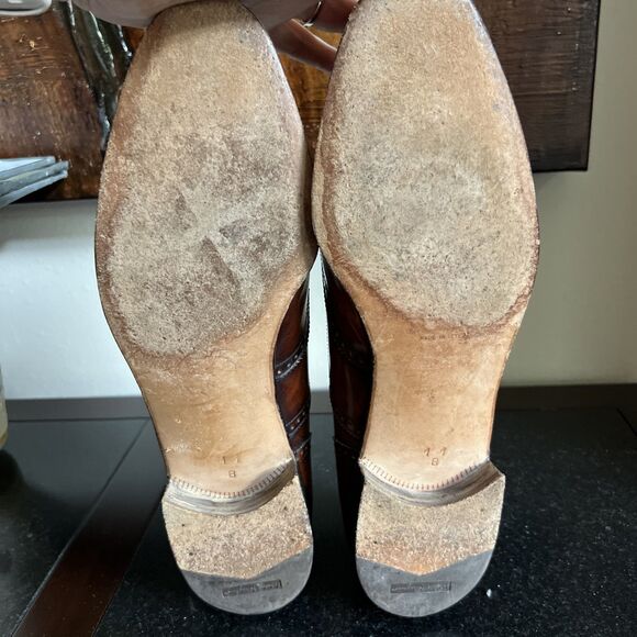 SALVATORE FERRAGAMO Men's Wingtip Oxford Leather Shoes 11 B Cognac Brown Italy - Picture 10 of 16